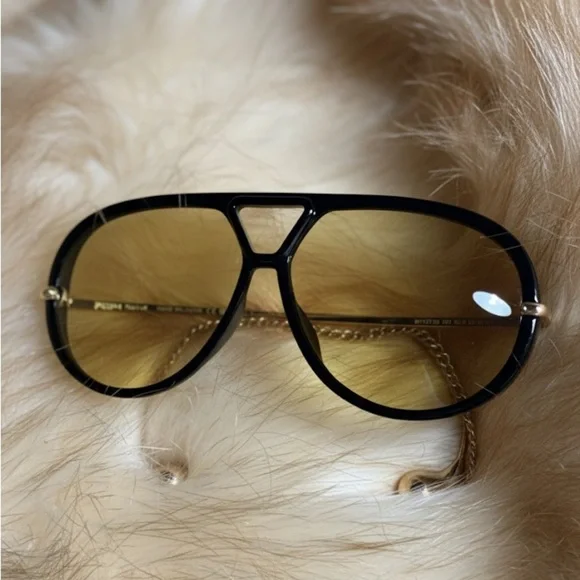 Bottega Veneta Drop Pilot Aviator Sunglasses Black/Yellow Lens Authentic - Picture 2 of 10